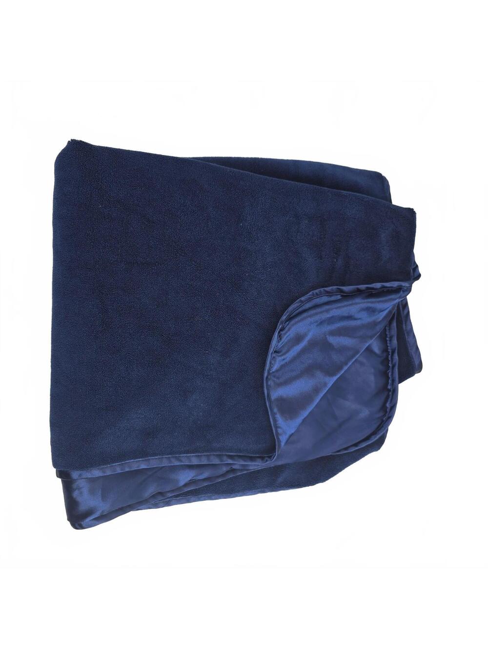 Brookstone SPA NAP Dark Navy Blue Throw Blanket Full Satin Back Edge Trim 34x54"